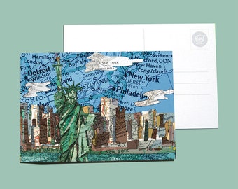 World map postcards - American landmarks