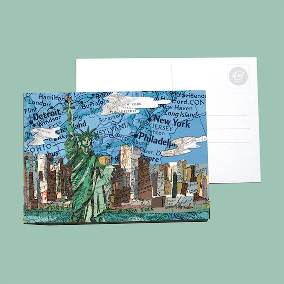 World map postcards - American landmarks