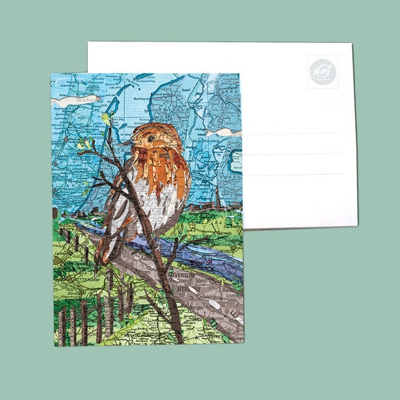 World map postcard - Dutch birds