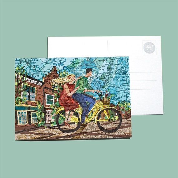 World map postcards - Biking and bikers