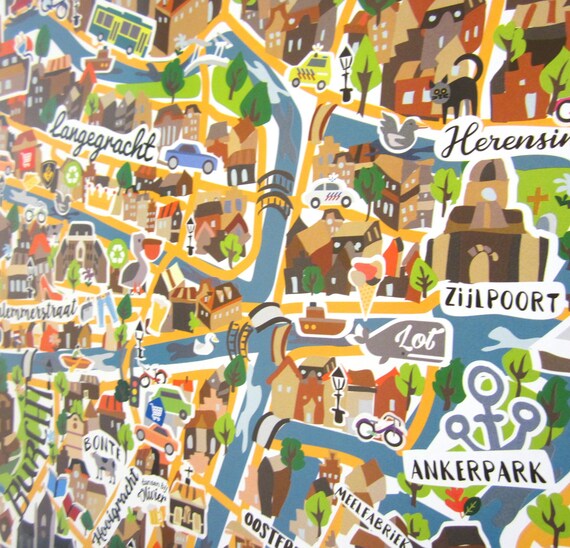 Leiden illustrated map poster