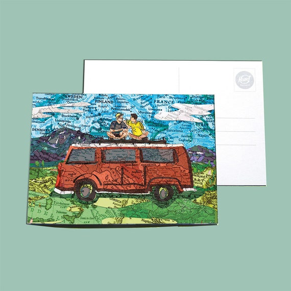 World map postcards - Holiday transport