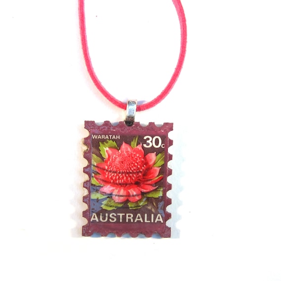 Postage stamp necklace - Australia and New Zealand