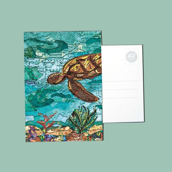 World map postcards - Sealife