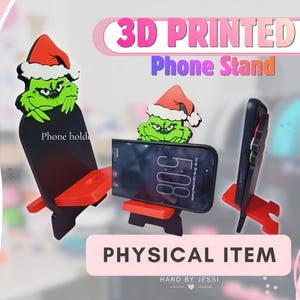 3D PRINTED Grumpy Green Monster Phone Stand, Christmas Thief Desk Holder, Festive Holiday Smartphone Support (Physical Item)