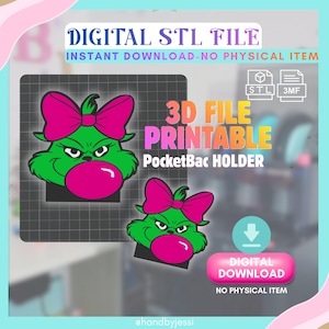 ピンクのクリスマスグリーンモンスター1オンス消毒液ホルダーSTLバブルガムリボンキーホルダーファイル（3Dプリントファイル）