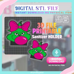 Pink Christmas Green Monster 1oz Sanitizer Holder STL Bubblegum Bow Keychain File (3D Print File)