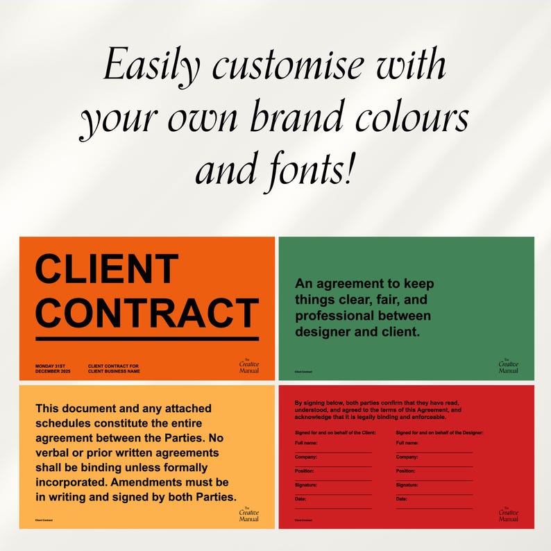 Contract Color Freelance Design Contract Template – Editable Legal Agreement for ...