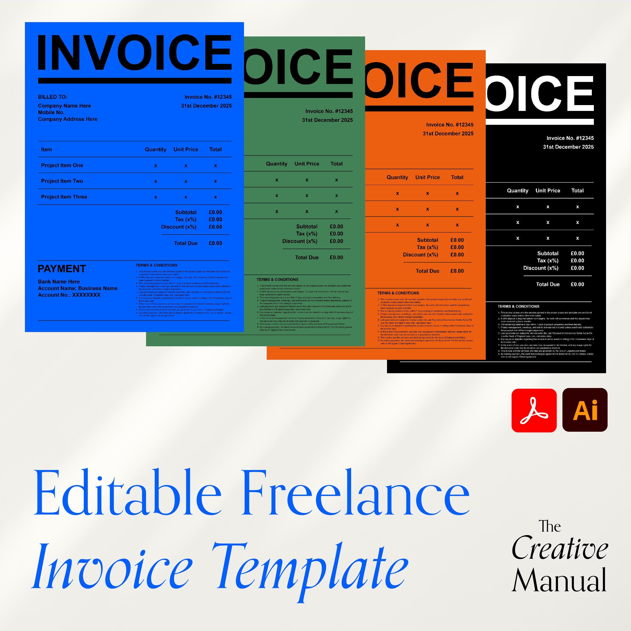 Freelance Invoice Template Adobe Illustrator & PDF