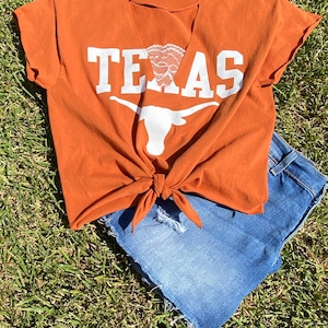 University of Texas Game Day Crop Tee with Lace Insert V-Neck