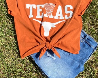 University of Texas Game Day Crop Tee with Lace Insert V-Neck