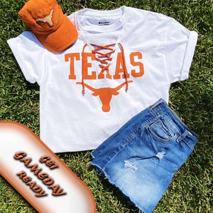 UT white tee lace up with burnt orange self ties.