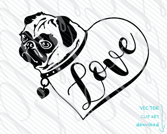 Download Pug Ink Tattoo SVG Pug Love Heart SVG Vector Art File. Pug | Etsy