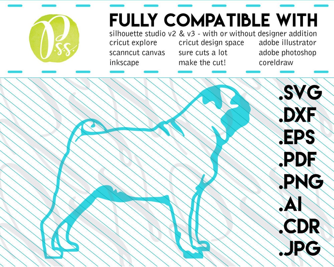 Pug SVG Pug Monogram SVG Vector Art File. Pug Dog Cut File Etsy