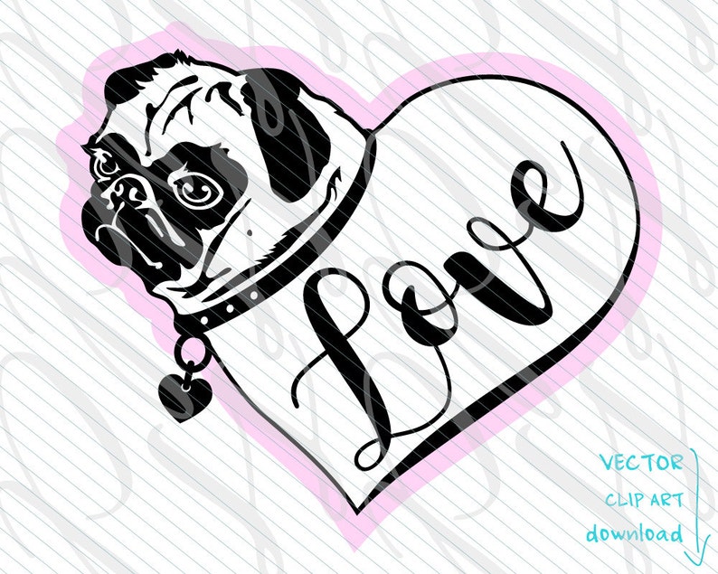 Download Pug Ink Tattoo SVG Pug Love Heart SVG Vector Art File. Pug ...