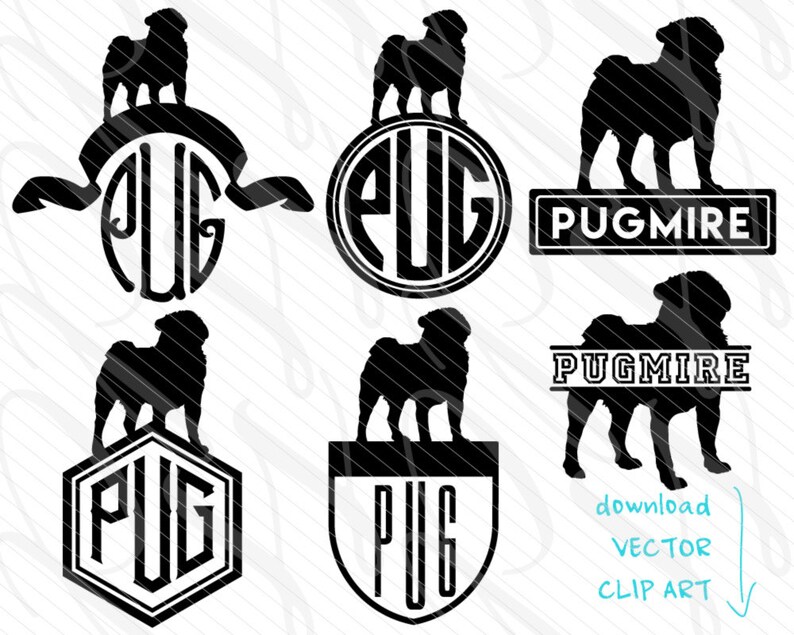 Download Dog Svg Pug Monogram Svg Vector Art File Pug Frames Cut File Etsy