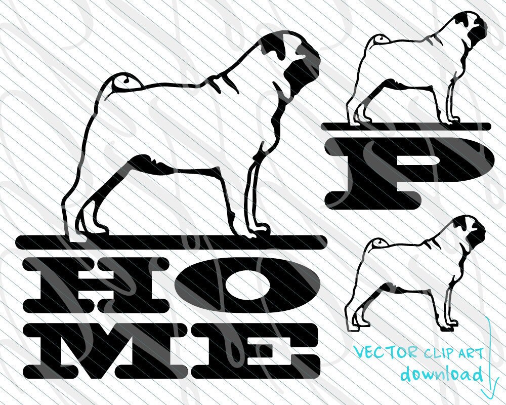 Pug SVG Pug Monogram SVG Vector Art File. Pug Dog Cut File Etsy
