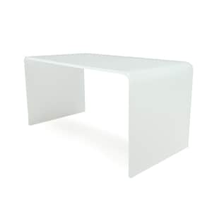 May include: White modern coffee table with a curved, rectangular top and a unique, open design. The table is made of a smooth, glossy material.