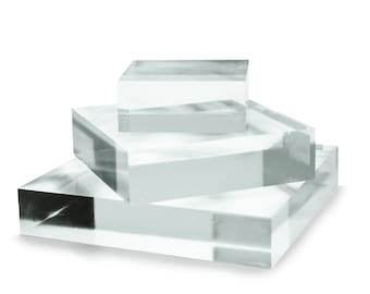 Acrylic Solid Blocks - Clear Square Plinths for Jewellery, Crafts, Clay Modelling, Fossils, Watches, Pricing - 3 Sizes (DS/G88-89-90)