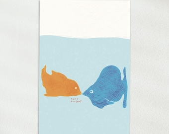 Fish Kiss Card for Valentines Day, Anniversary, Birthday