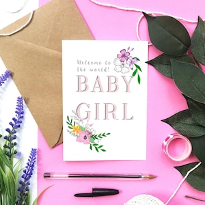 Nieuwe babykaart, babymeisje, nieuw babymeisje, gefeliciteerd, nieuwe ouderkaart, nieuwe baby, nieuwe babykaart, roze babymeisje, kaart voor pasgeborene