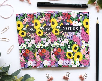 A6 Notebook, floral notebook, mini notebook, 48 page notebook, handy notebook, paperback notebook, floral stationery, flower notebook