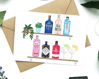 Gin greetings card, gin birthday card, friend card, alcohol card, gin card, happy birthday, friendship gin card, gin illustration card