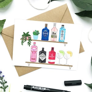 Carte de voeux de gin, carte d'anniversaire de gin, carte d'ami, carte d'alcool, carte de gin, joyeux anniversaire, carte de gin d'amitié, carte d'illustration de gin
