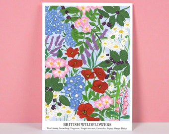 British wildflower print, british wildflower painting, wildflower art, wall art, painting, interior design, floral print, interior decor