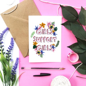 Girls Support Girls Karte, Thinking of you Karte, Keep in Touch Karte, Feminismus Karte, Illustration, feministische Illustration, handgemachte Karte
