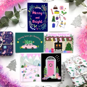 Weihnachtskarten-Set, 6er Pack illustrierte Weihnachtskarten, Weihnachtskarten, Frohe Weihnachten Karte, Illustration, individuelle Karte oder 6er Pack