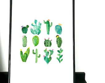 Cactus print hand painted, digitally printed, interiors print, A5, A4, A3, cactus, interior, print design, plants, illustration