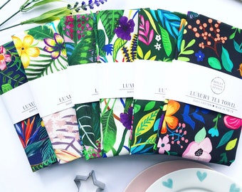 Luxury tea towel, jungle tropics tea towel, floral, gifts for home, luxury gifts, cotton tea towel, kitchen textiles, luxury textiles