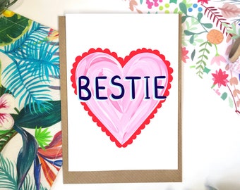 Bestie heart card, galentines day card, best friend card, galentines day, friendship card, just because card, friendship love, bestie card