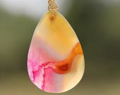 Agate necklaces, Multicolor Gems, Healing crystals, yellow necklace, Agates, Pink gemstones, Birthday gift, gifts, FREE Domestic Shipping