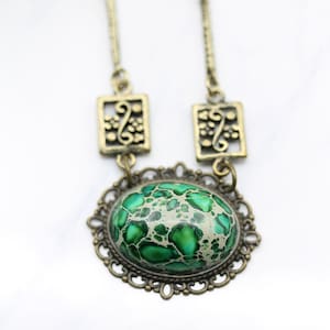 Gorgeous Jasper necklace, Jasper jewelry, Green jasper pendant, Unique jewelry, Unique gift ideas, Antique style jewelry, Green accessory