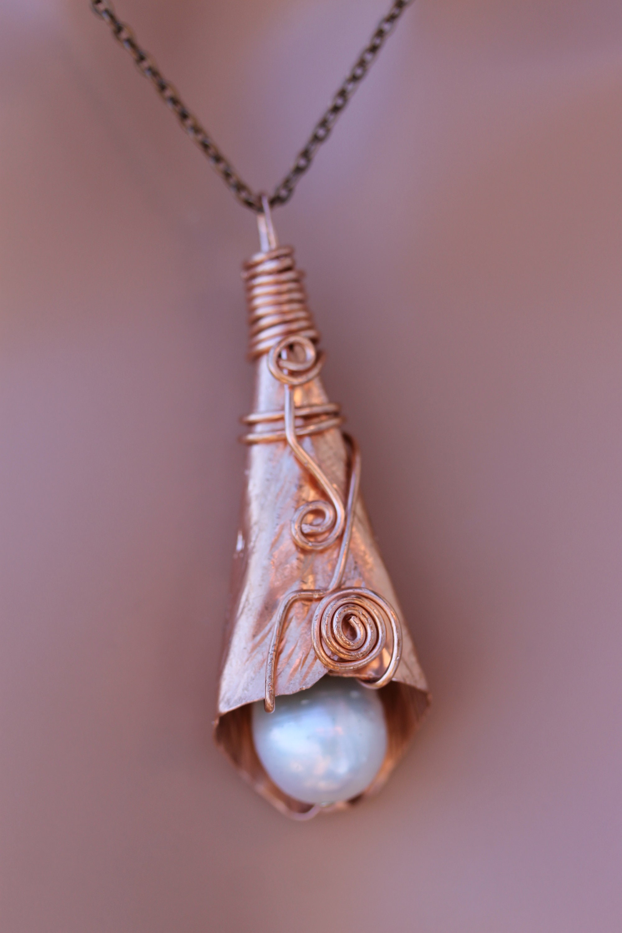 Hammered Copper Necklace Copper Jewelry Pearl on Hammered Etsy