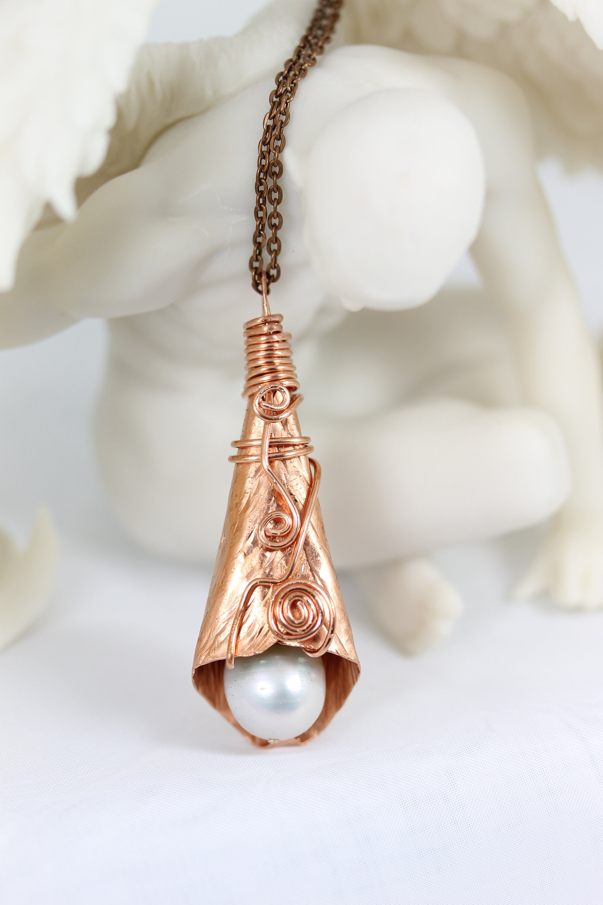 Hammered Copper Necklace Copper Jewelry Pearl on Hammered Etsy