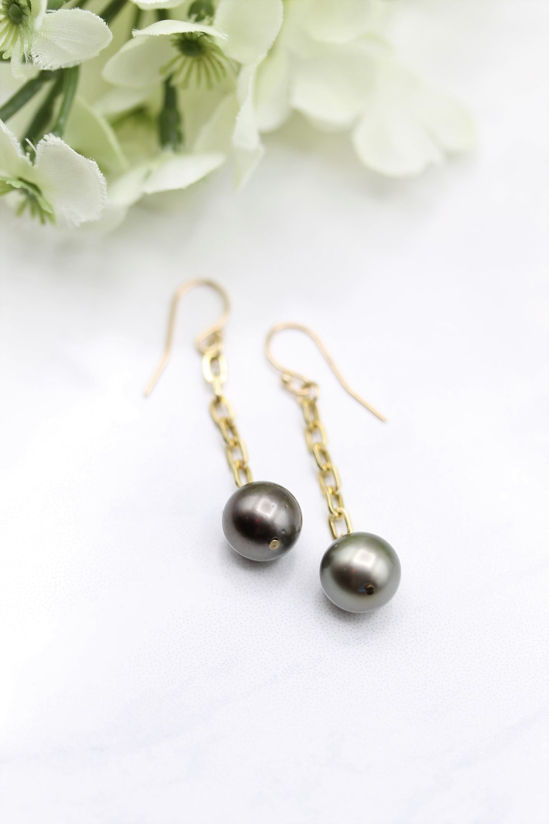 Tahitian Pearl Earrings 14KY Solid Gold Tahitian Pearls - Etsy