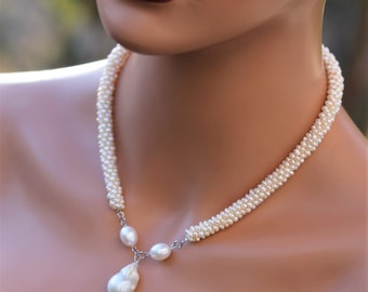 Baroque Pearl Bridal Necklace: Freshwater Rice Pearls, Bridesmaid Jewelry