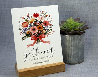 2027 Desk Calendar: Flowers Optional Wood Stand