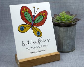 2027 Desk Calendar: Butterflies with Optional Wood Stand