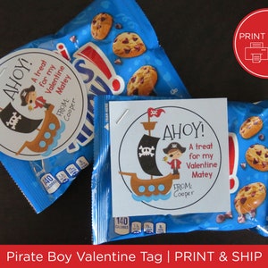 Ahoy Matey Pirate Boy Valentine Tag School Valentine Favor Tag Boy Pirate Tag Print & Ship Valentines Day, 3&quot; Tag Instant DIY Treat Bag Tag