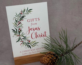 LDS 25 Gifts from Jesus Christ – Christmas Countdown Scripture Cards - Optional Wood Stand