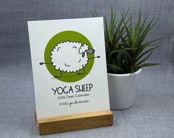 2026 Desk Calendar: Yoga Sheep, Funny Gift for Yogis with Optional Wood Stand