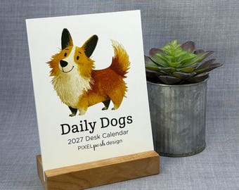 2027 Desk Calendar: Dogs with Optional Wood Stand