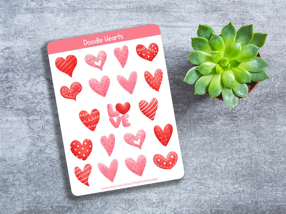 Valentine Doodle Heart Stickers - Cute Heart Stickers - Planner ...