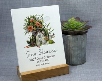 2027 Desk Calendar: Tiny Houses Set Three with Optional Wood Stand