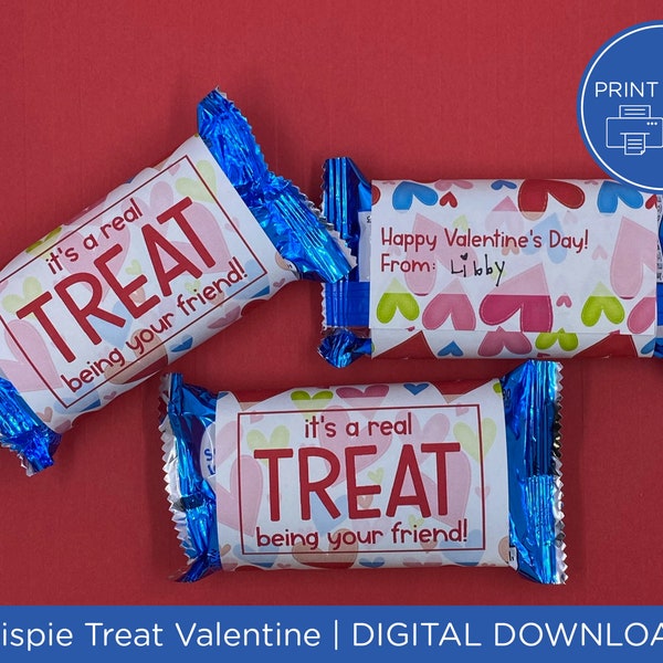 INSTANT DOWNLOAD Krispie Treat Valentine Wrapper School Valentine Favor Wrapper Kids Valentine Printable Valentines Treat Instant DIY