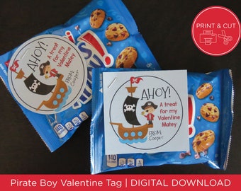 TÉLÉCHARGEMENT INSTANTANÉ Ahoy Matey Pirate Boy Valentine Tag School Valentine Favor Tag Boy Pirate Tag Imprimable Saint Valentin 3" Tag Instant DIY